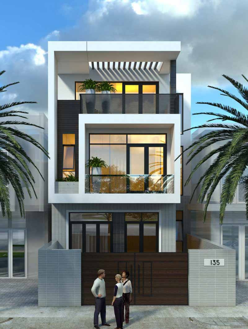 Alt: Hình ảnh một căn nhà phố hiện đại với thiết kế hài hòa, thể hiện sự thịnh vượng