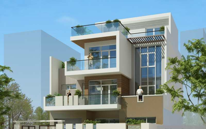 alt: Mẫu thiết kế nhà phố 3 tầng hiện đại với hệ thống cửa kính lớn