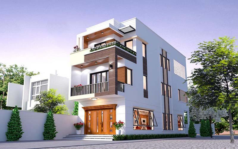 alt text: Hình ảnh minh họa một căn nhà phố hiện đại với thiết kế tối ưu cho việc cho thuê, có ban công và cửa sổ lớn