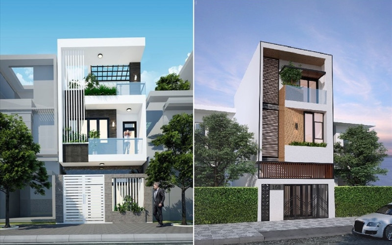 alt text: Hình ảnh minh họa quá trình thiết kế nhà phố 2 tầng mái bằng với sự hỗ trợ của phần mềm chuyên nghiệp.