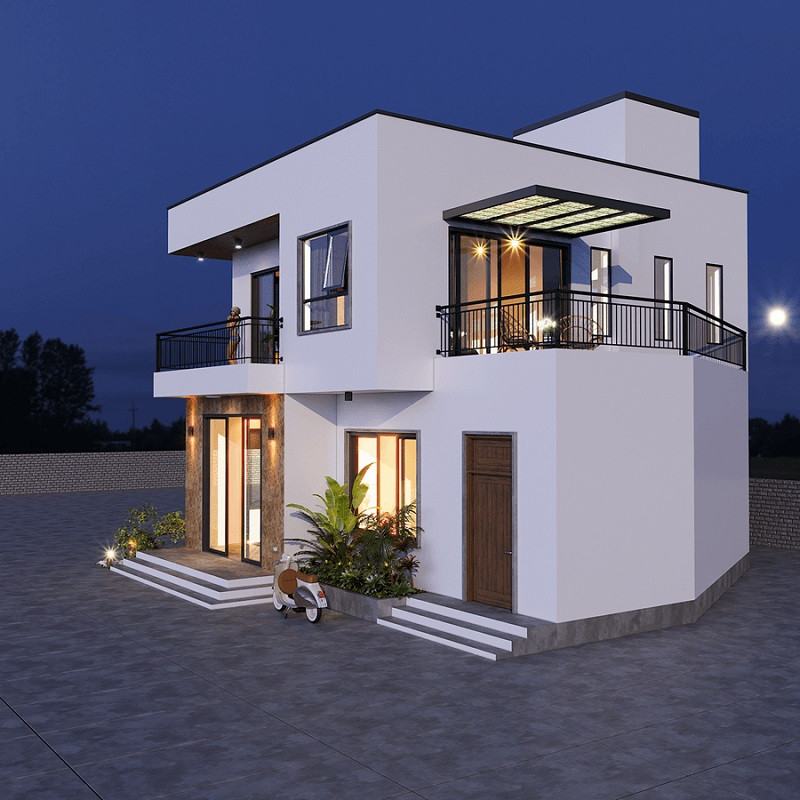alt text: Mẫu biệt thự mini 2 tầng mái bằng hiện đại