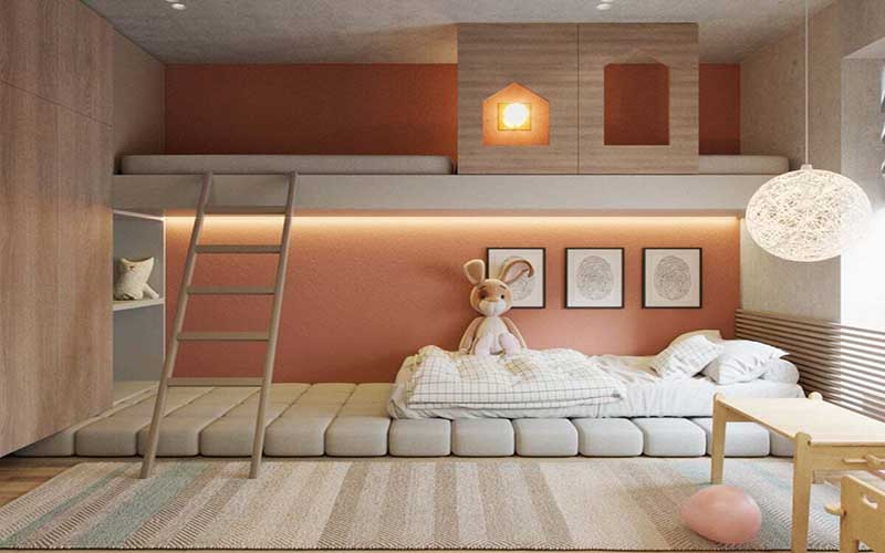 alt text: Phòng ngủ trẻ em phong cách hiện đại, tinh gọn