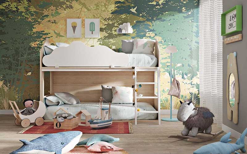 alt text: Thiết kế nội thất phòng trẻ em hiện đại với gam màu sáng và nội thất gỗ