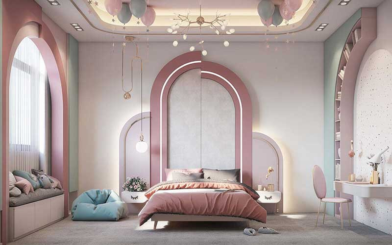 alt text: Thiết kế phòng ngủ cho bé với gam màu tươi sáng