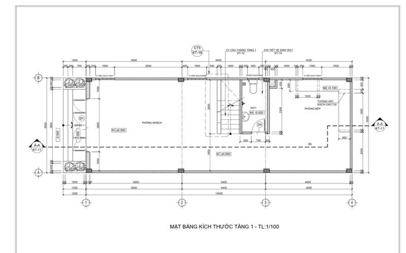Bản vẽ mặt bằng nhà phố 1 trệt 1 lầu