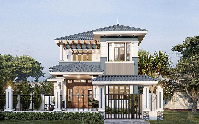 Biệt thự 2 tầng hiện đại mái lệch