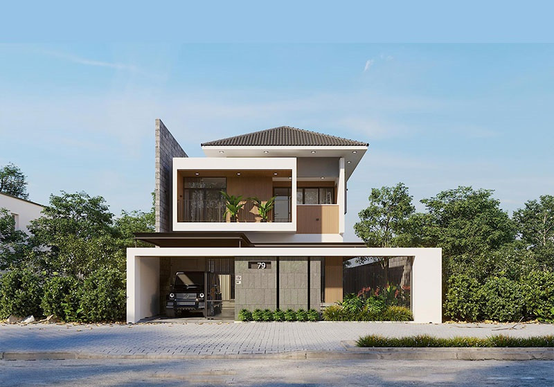 Biệt thự hiện đại 2 tầng có gara