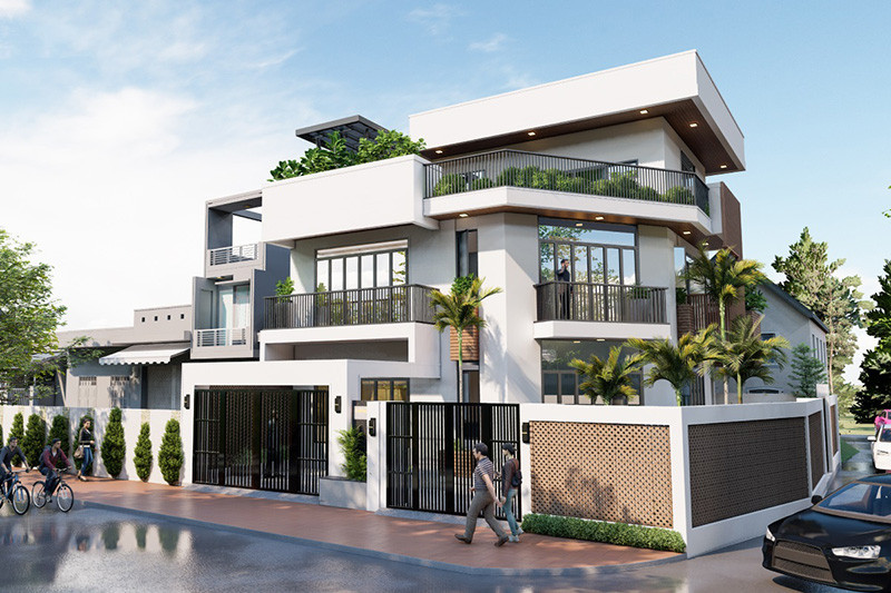 biệt thự hiện đại 3 tầng mái bằng
