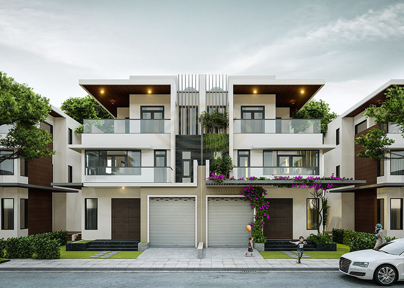 Biệt thự song lập được hiểu đơn giản là hai căn nhà đồng khối, đồng dạng nằm cạnh nhau