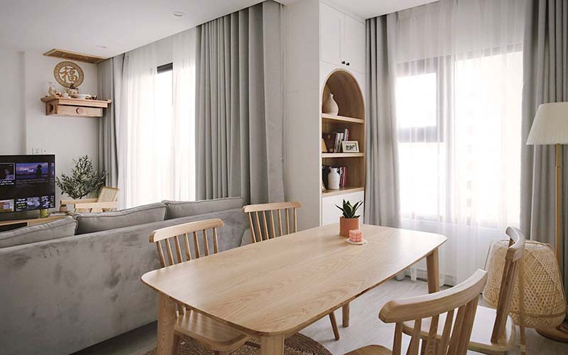 Không gian phòng khách và bàn ăn liền kề