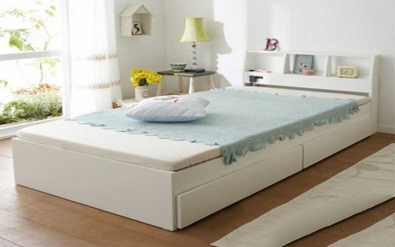 Mẫu giường có hộc tủ MDF trắng tinh khôi