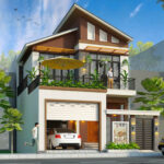 mẫu mặt tiền nhà phố 2 tầng mái lệch