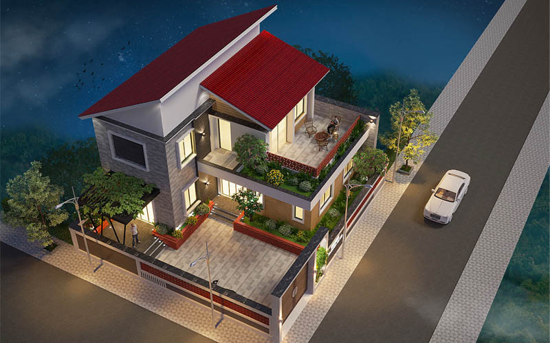 mẫu mặt tiền nhà phố 2 tầng mái ngói