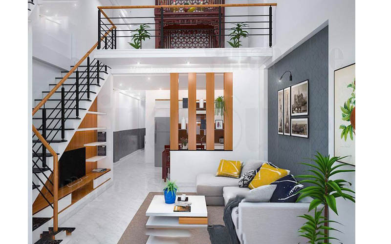 Mẫu nhà phố 2 tầng có gác lửng diện tích 43m2