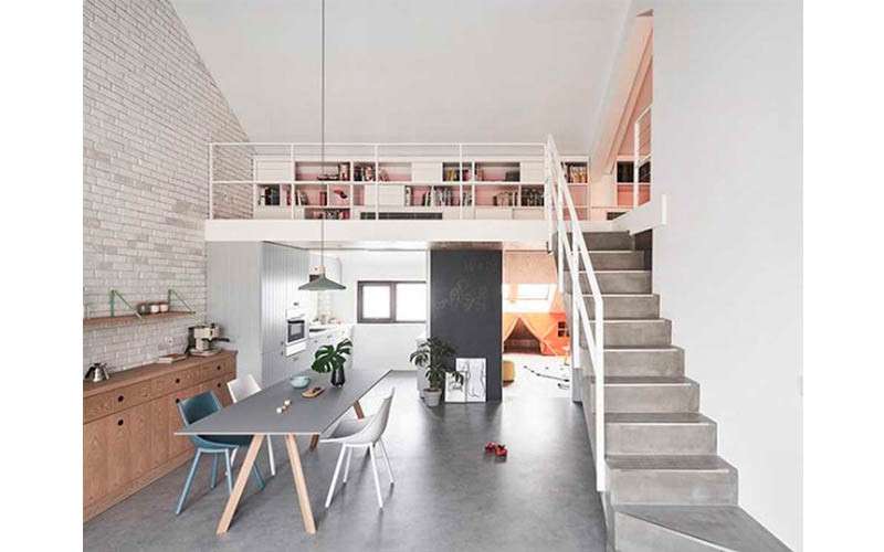 Mẫu nhà phố 2 tầng có gác lửng hiện đại