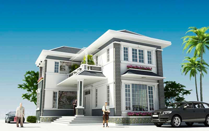 Mẫu nhà phố 2 tầng hình chữ L độc đáo