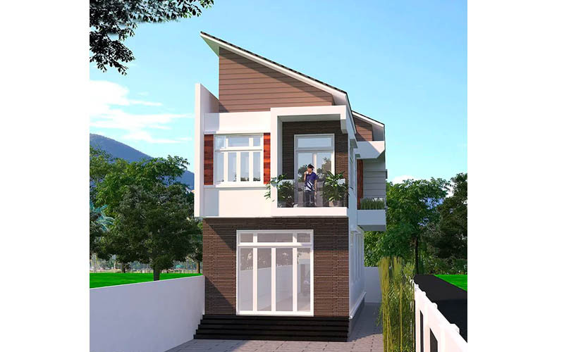 Mẫu nhà phố 2 tầng mái xéo 8x10m