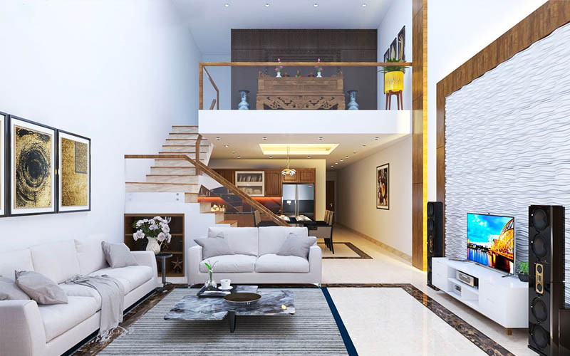 Nhà phố 2 tầng có gác lửng không gian mở