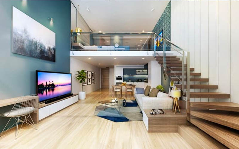 Nhà phố 2 tầng có gác lửng sử dụng nội thất thông minh