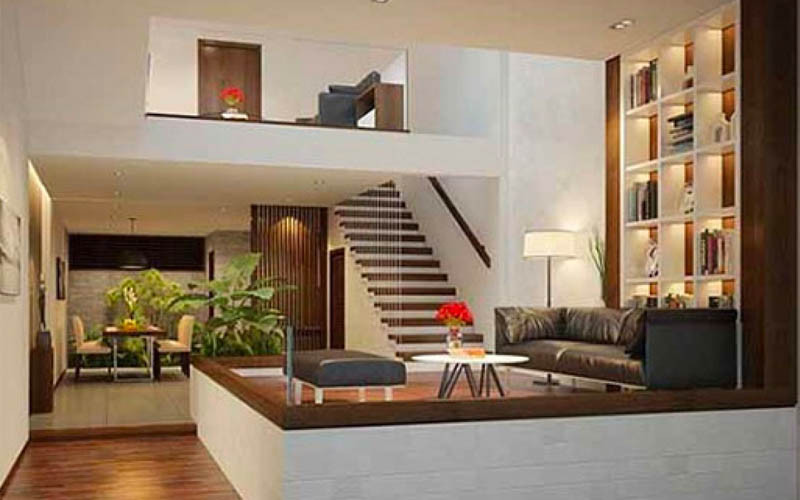 Nhà phố 2 tầng có gác lửng vát chéo độc đáo