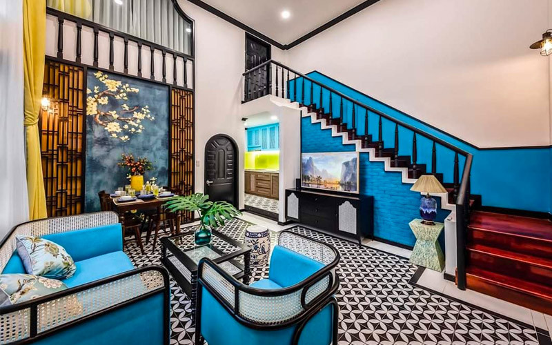 nội thất nhà phố 2 tầng phong cách đông dương