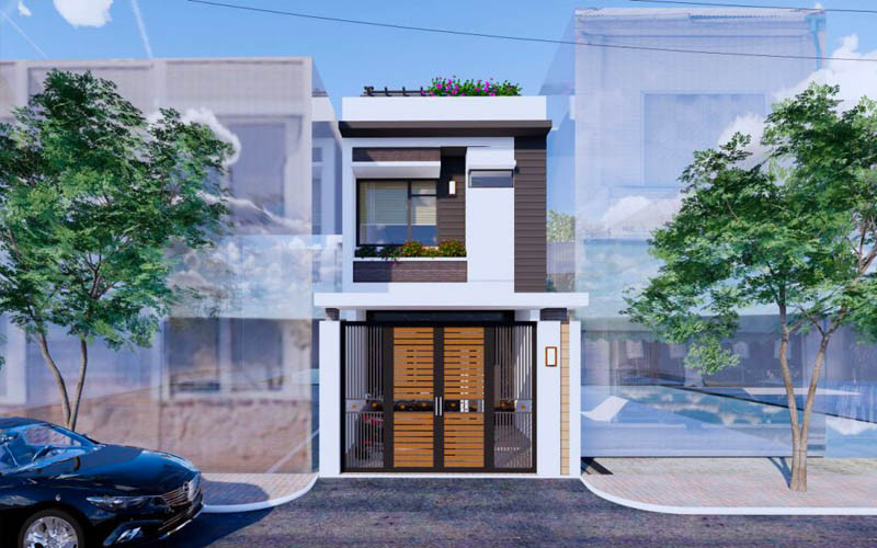 thiết kế mặt tiền mẫu nhà phố 2 tầng 4m