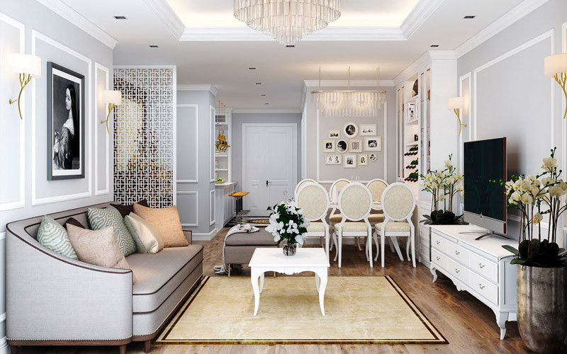 thiết kế nội thất nhà phố 2 tầng tân cổ điển