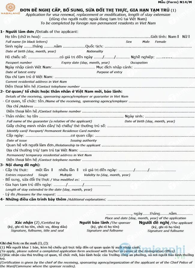 Đơn gia hạn tạm trú