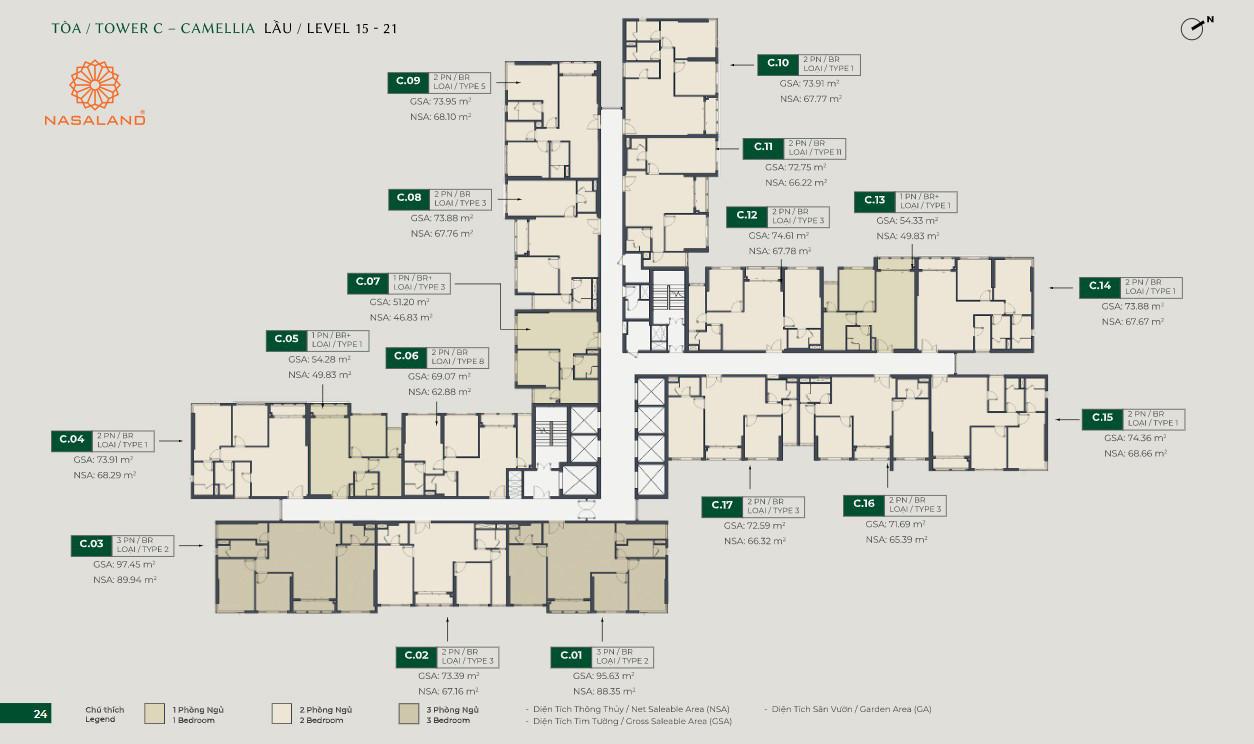 Hình ảnh mặt bằng Lumiere Boulevard - Tầng điển hình tòa C