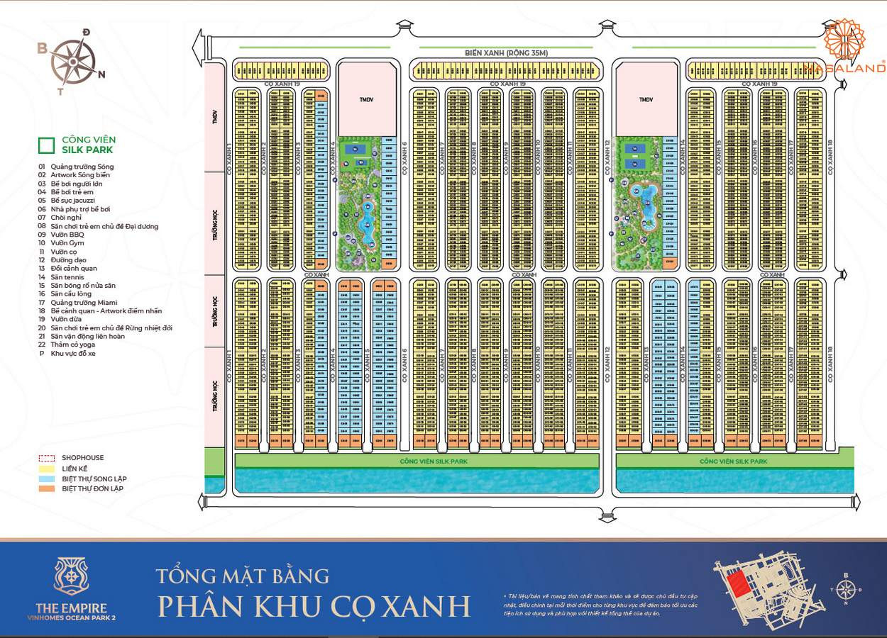 Mặt bằng phân khu Cọ Xanh tại Vinhomes Ocean Park 2