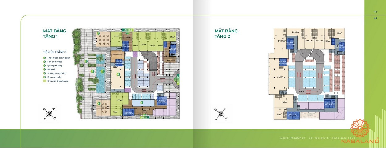 Mặt bằng Salto Residence tầng 1 và 2 của block A, B và C