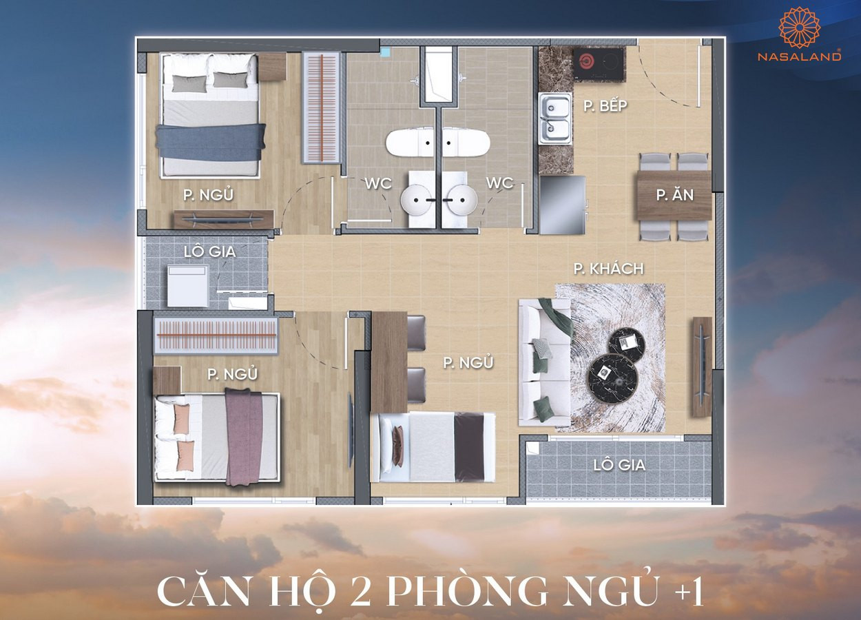 Mặt bằng The Beverly Solari - Căn hộ 2 PN + 1