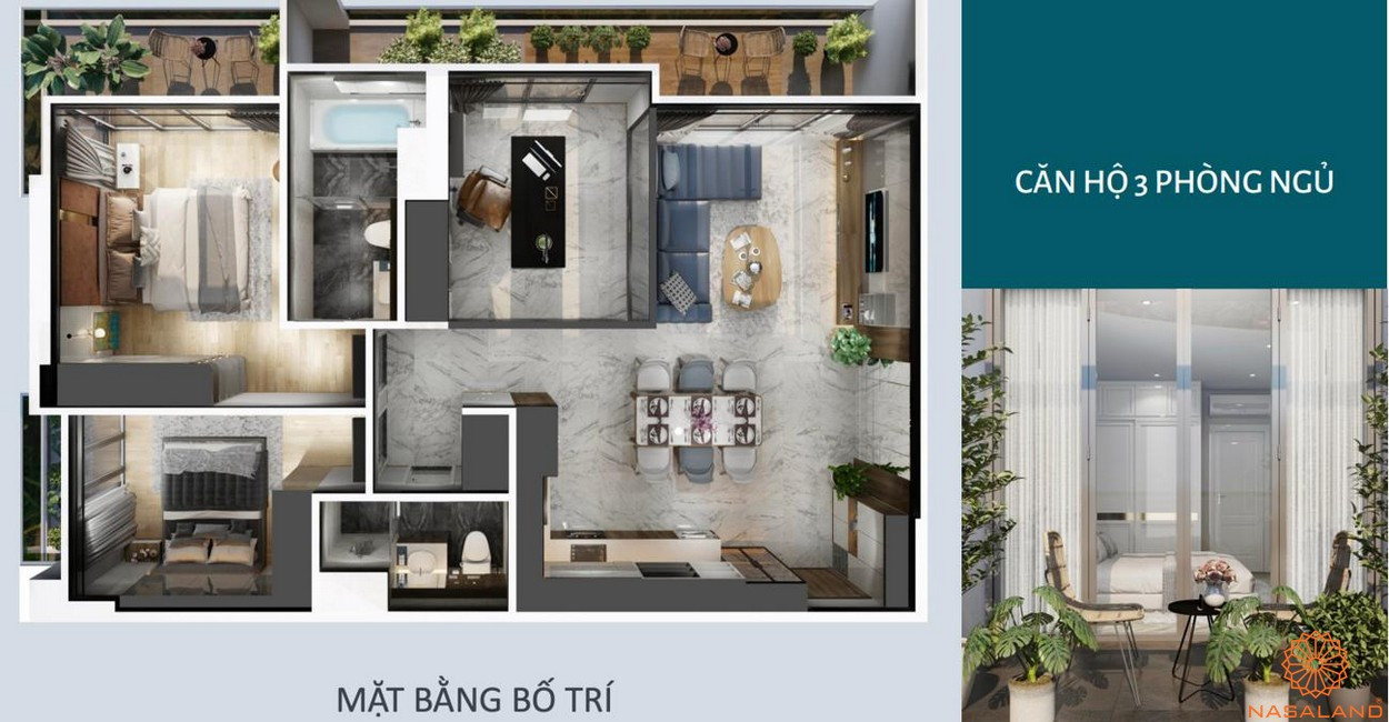 Mẫu căn hộ loại 3PN tại Fiato Premier